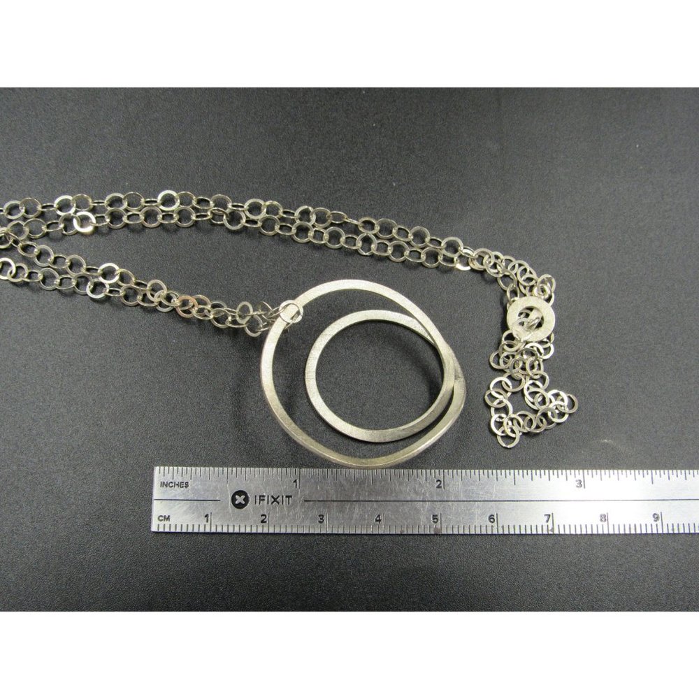 32 Inch Sterling Silver Long Rustic Twisting Abstract Pendant Necklace - Picture 6 of 6
